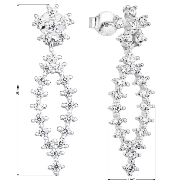 Strieborné náušnice visiace so zirkónom v bielej farbe 11027.1