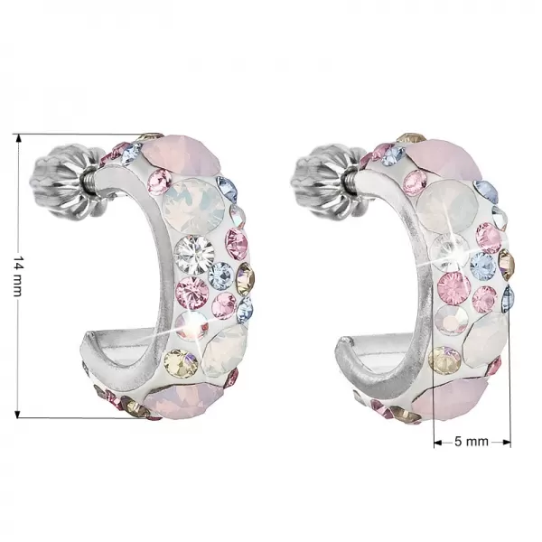 Strieborné náušnice kruhy s kryštálmi Swarovski ružové polkruh 31118.3 Magic rose