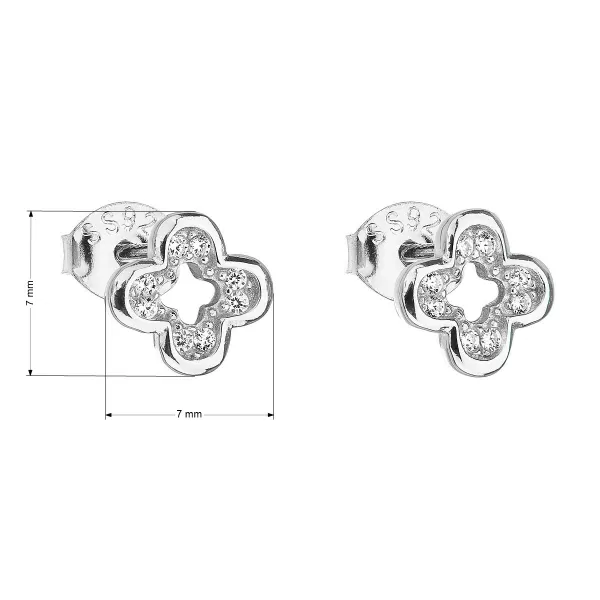 Strieborné náušnice pecka so zirkónom biela kvietka 11130.1