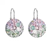 Strieborné náušnice visiace s kryštálmi Swarovski mix farieb okrúhle 31176.3 sakura