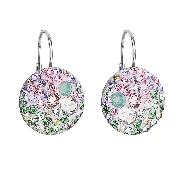 Strieborné náušnice visiace s kryštálmi Swarovski mix farieb okrúhle 31176.3 sakura