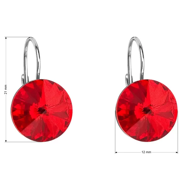 Strieborné náušnice visiace s kryštálmi Swarovski červené okrúhle 31106.3