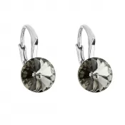 Strieborné náušnice visiace s kryštálmi Swarovski čierne okrúhle 31229.3