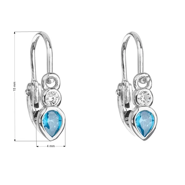 Strieborné detské náušnice visiace so zirkónom v modrej farbe 11197.3