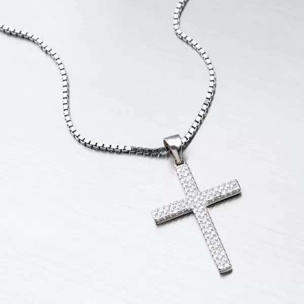 Strieborný krížik posiaty zirkónmi HST-13471