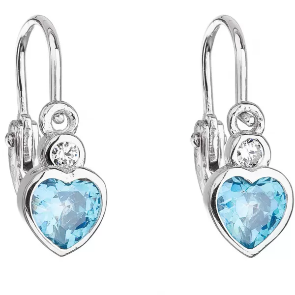 Strieborné detské náušnice visiace so zirkónom modré srdce 11178.3