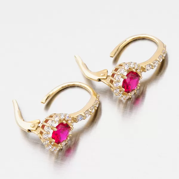 Dámske náušnice žlté zlato 585 zirkón s rubínom a 663P-120283-Č