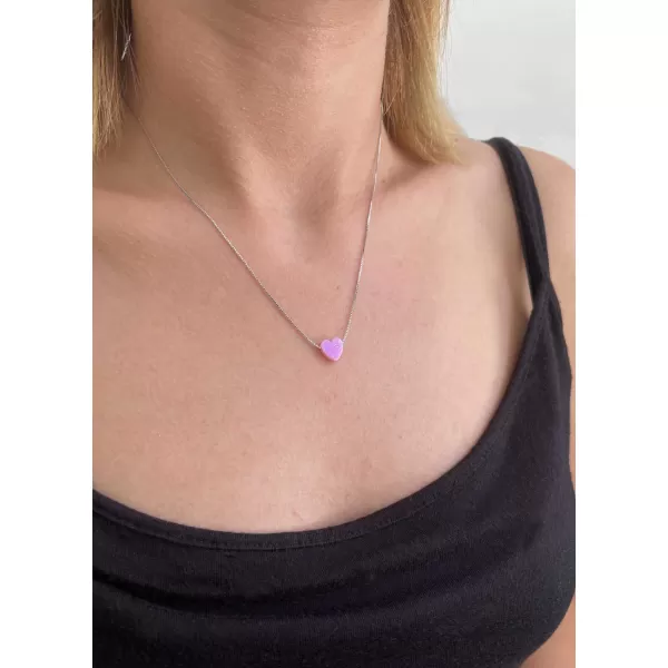 Strieborný náhrdelník so syntetickým opálom ružové srdce 12048.3