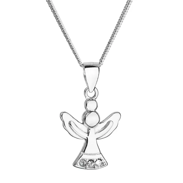 Strieborný náhrdelník anjel so Swarovski kryštálmi biely 32078.1