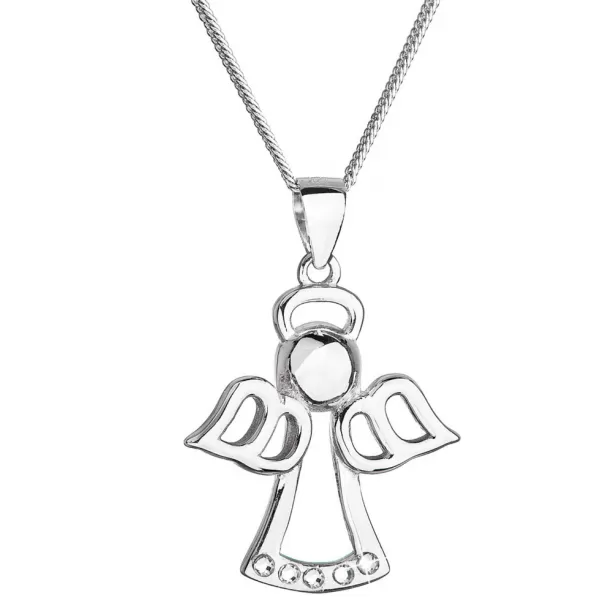 Strieborný náhrdelník anjel so Swarovski kryštálmi biely 32076.1