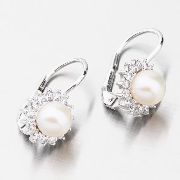 Zlaté náušnice s perlou a zirkónmi 358-0183