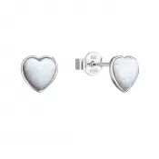 Strieborné náušnice kôstky so syntetickým opálom biele srdce 11337.1