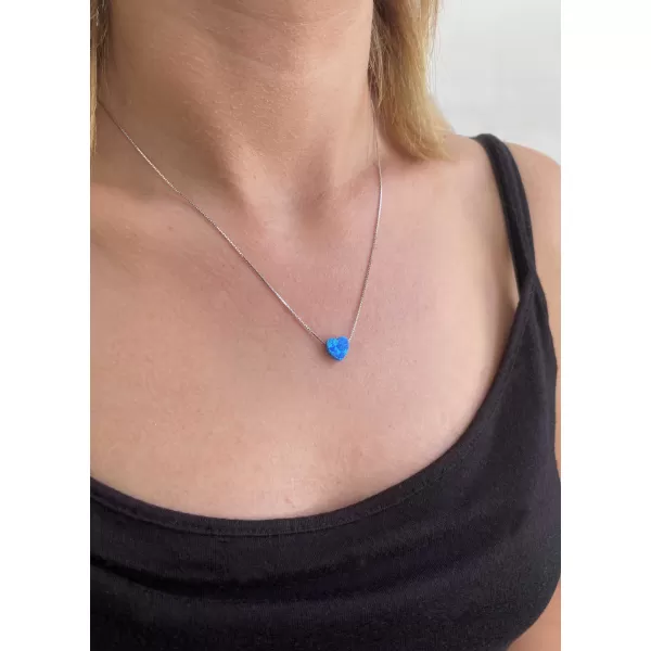 Strieborný náhrdelník so syntetickým opálom modré srdce 12048.3