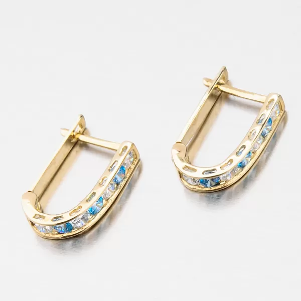 Dámske náušnice žlté zlato 585 zirkón modrý a biely 113P-121090M kamene 113P-121090-03