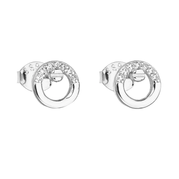 Strieborné náušnice pecka so zirkónom biele okrúhle 11016.1