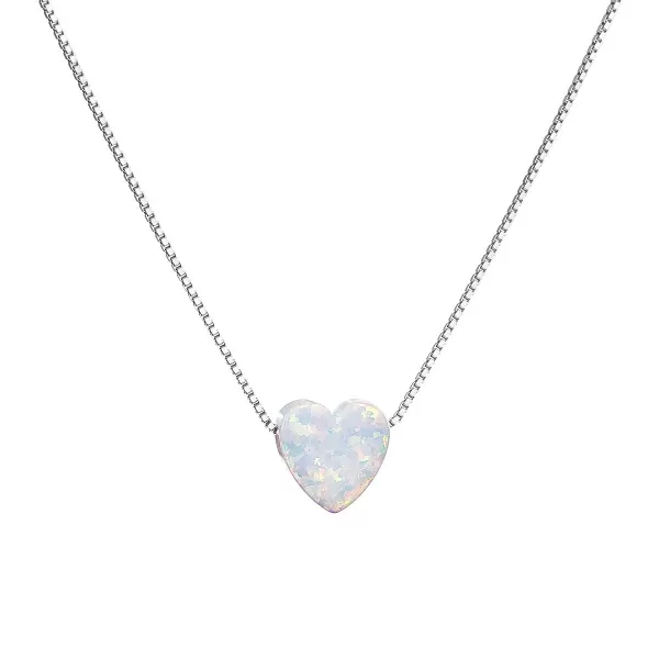 Strieborný náhrdelník so syntetickým opálom biele srdce 12048.1