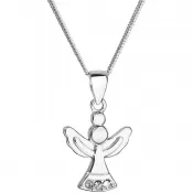 Strieborný náhrdelník anjel so Swarovski kryštálmi biely 32078.1