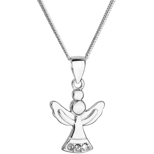 Strieborný náhrdelník anjel so Swarovski kryštálmi biely 32078.1