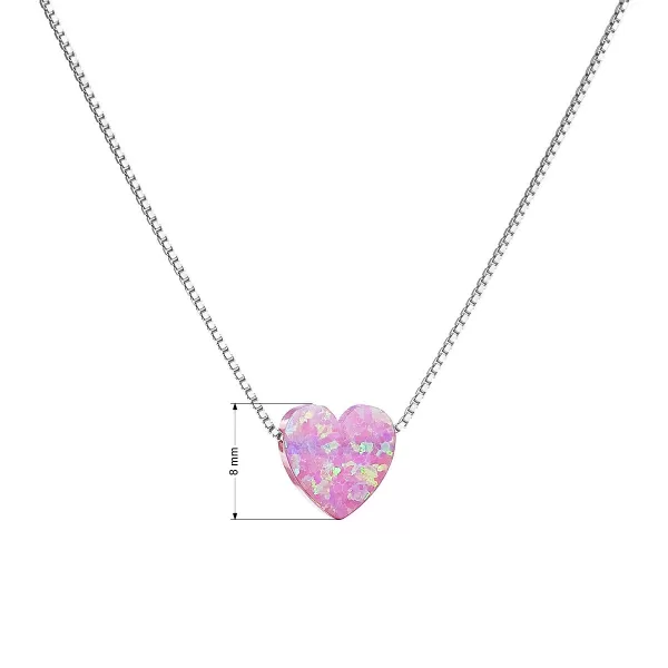 Strieborný náhrdelník so syntetickým opálom ružové srdce 12048.3