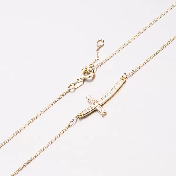 Dámsky náhrdelník žlté zlato 585 zirkón s krížikom 15-026