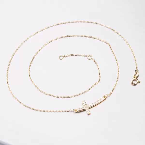 Dámsky náhrdelník žlté zlato 585 zirkón s krížikom 15-026