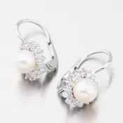 Zlaté náušnice s perlou a zirkónmi 358-0183