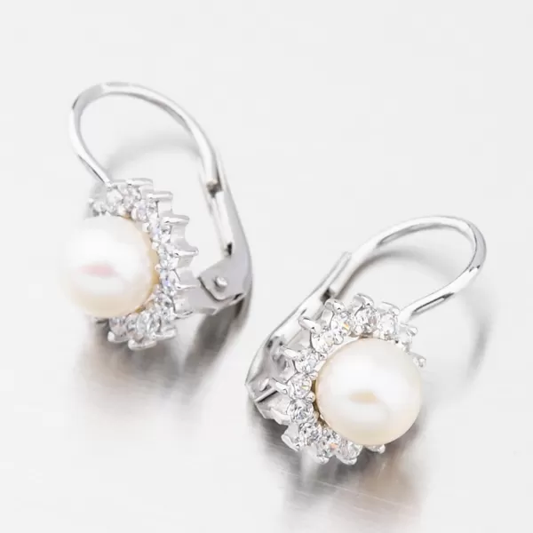 Zlaté náušnice s perlou a zirkónmi 358-0183