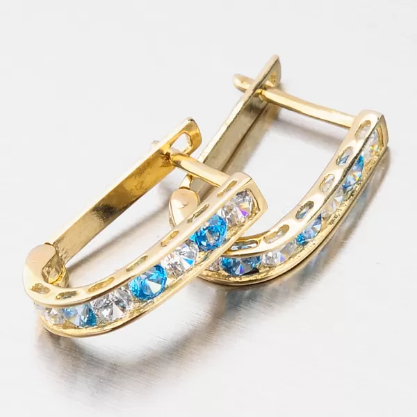 Dámske náušnice žlté zlato 585 zirkón modrý a biely 113P-121090M kamene 113P-121090-03
