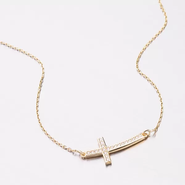 Dámsky náhrdelník žlté zlato 585 zirkón s krížikom 15-026