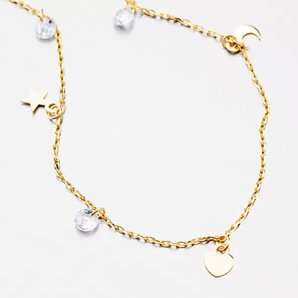 Pozlátený náramok s príveskami a zirkónmi B2100129-1132-SLX