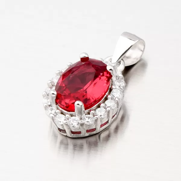 Oválny prívesok s červeným zirkónom HST-13250