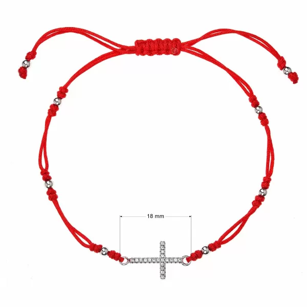 Kabbalah červený náramok proti uhranutiu strieborný krížik so zirkónmi 13022.3