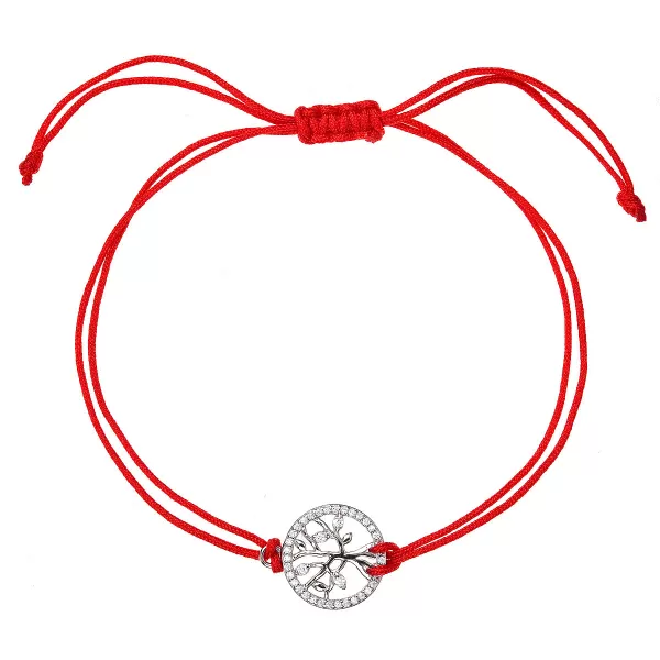 Kabbalah červený náramok proti uhranutiu strieborný strom života so zirkónmi 13021.3