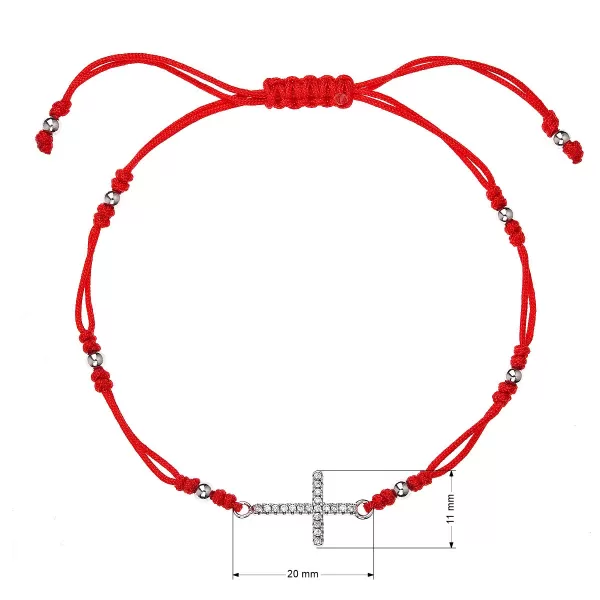 Kabbalah červený náramok proti uhranutiu strieborný krížik so zirkónmi 13022.3