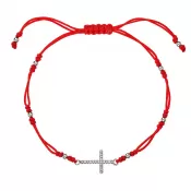 Kabbalah červený náramok proti uhranutiu strieborný krížik so zirkónmi 13022.3