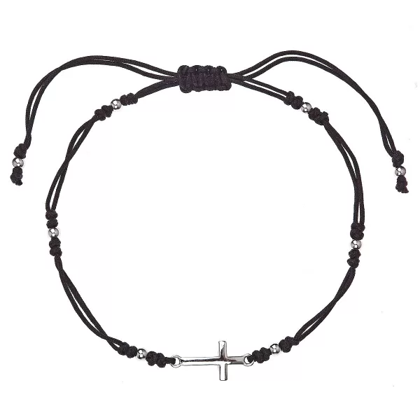 Kabbalah čierny náramok proti uhranutiu strieborný krížik 13023.3