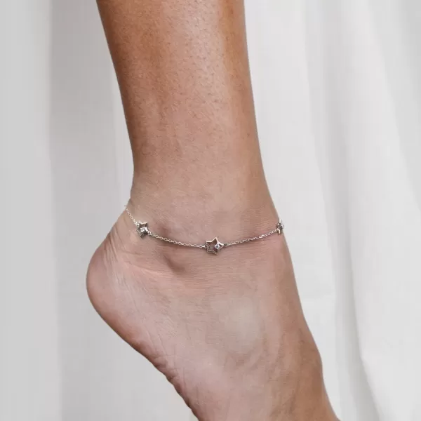 Strieborná retiazka na nohu hviezdičky s bielymi zirkónmi 16003.1