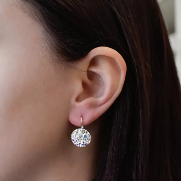 Strieborné náušnice visiace s kryštálmi Swarovski ab efekt okrúhle 31176.2