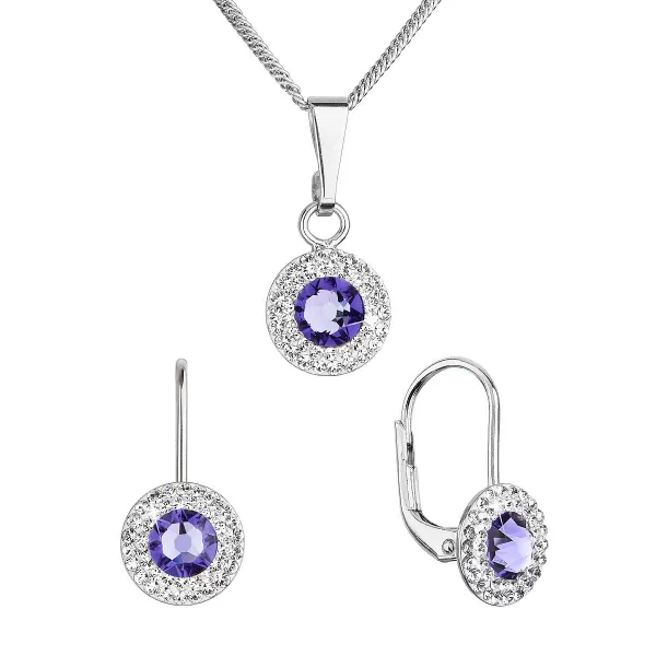 Súprava šperkov s kryštálmi Swarovski náušnice a prívesok fialové okrúhle 39109.3 tanzanite