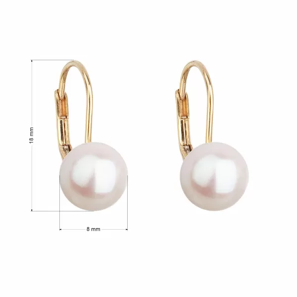 Zlaté 14 karátové náušnice visiace s bielou riečnou perlou 921009.1