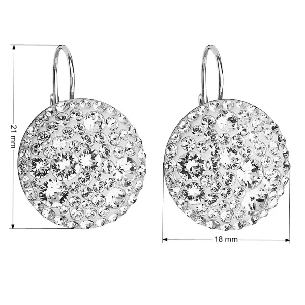 Strieborné náušnice visiace s kryštálmi Swarovski biele okrúhle 31161.1