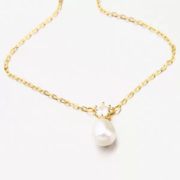 Strieborný pozlátený náhrdelník s perlou SETST-15294RP-G