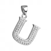 Strieborný prívesok s kryštálmi Swarovski biele písmeno U 34102.1