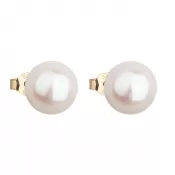 Zlaté 14 karátové náušnice kôstky s bielou riečnou perlou 921043.1