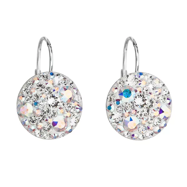 Strieborné náušnice visiace s kryštálmi Swarovski ab efekt okrúhle 31176.2