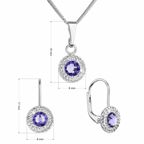 Súprava šperkov s kryštálmi Swarovski náušnice a prívesok fialové okrúhle 39109.3 tanzanite
