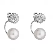 Strieborné náušnice dvojité s kryštálmi Preciosa biele okrúhle 31178.1