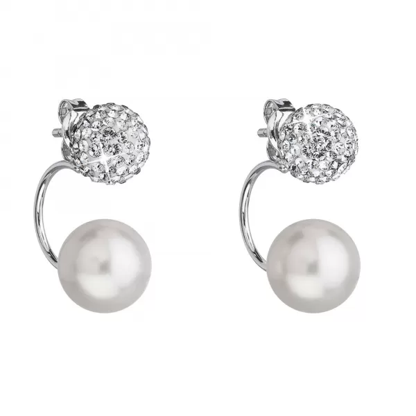 Strieborné náušnice dvojité s kryštálmi Preciosa biele okrúhle 31178.1