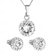 Súprava šperkov s kryštálmi Swarovski náušnice, retiazka a prívesok biele okrúhle 39352.1