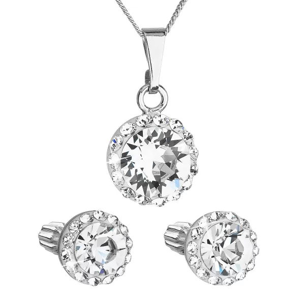 Súprava šperkov s kryštálmi Swarovski náušnice, retiazka a prívesok biele okrúhle 39352.1